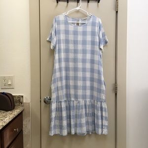 Light Blue and White Check Dress - Roolee